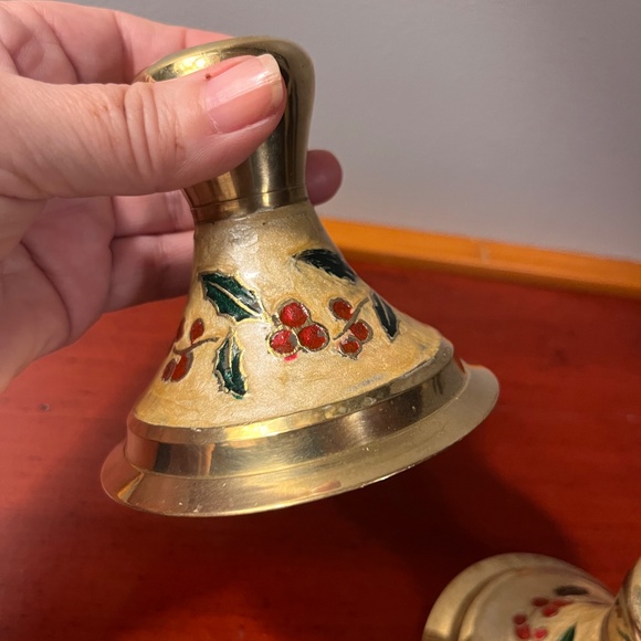Brass and Enamel Cloisonné Christmas Holiday Candlestick Holders-set of 2 - Picture 7 of 7